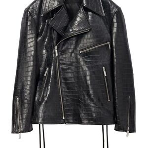 Nili Lotan Black Crocodile-Embossed Leather Jacket ‘23